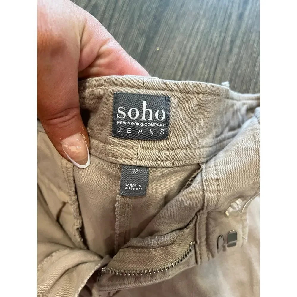 Soho Jeans New York & Company Chino Shorts Mid Rise Cotton Blend Tan Size 12